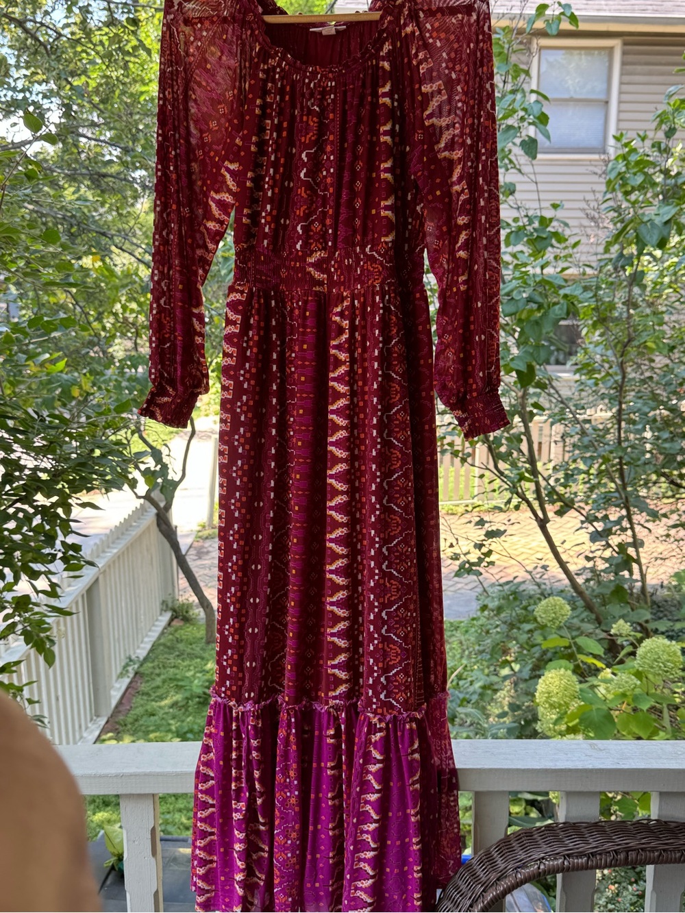 Knox Rose Burgundy & Magenta Printed Long Maxi Dress
